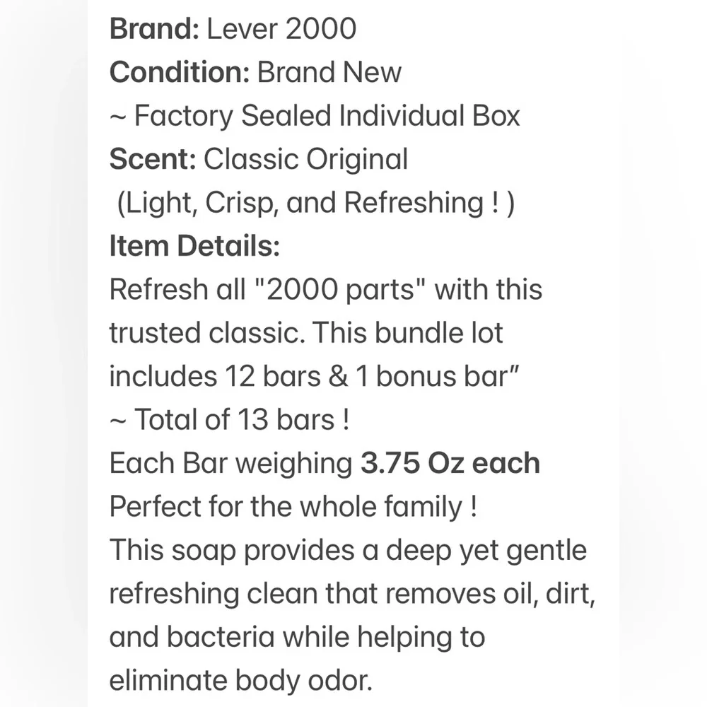 Lever 2000 Original Bar Soap Blue & White Package 3.75 Oz Bundle Lot Bonus Pack